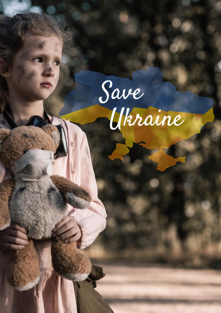 Szablon projektu Save Ukraine with Little Girl and Teddy Bear Poster A3