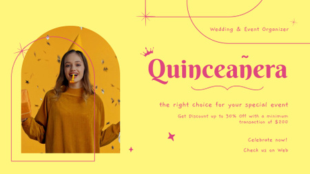Quinceañera Celebration with Cheerful Girl with Noisemakers Full HD video Design Template