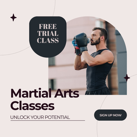 Modèle de visuel Annonce de cours d'arts martiaux avec offre d'essai gratuit - Instagram