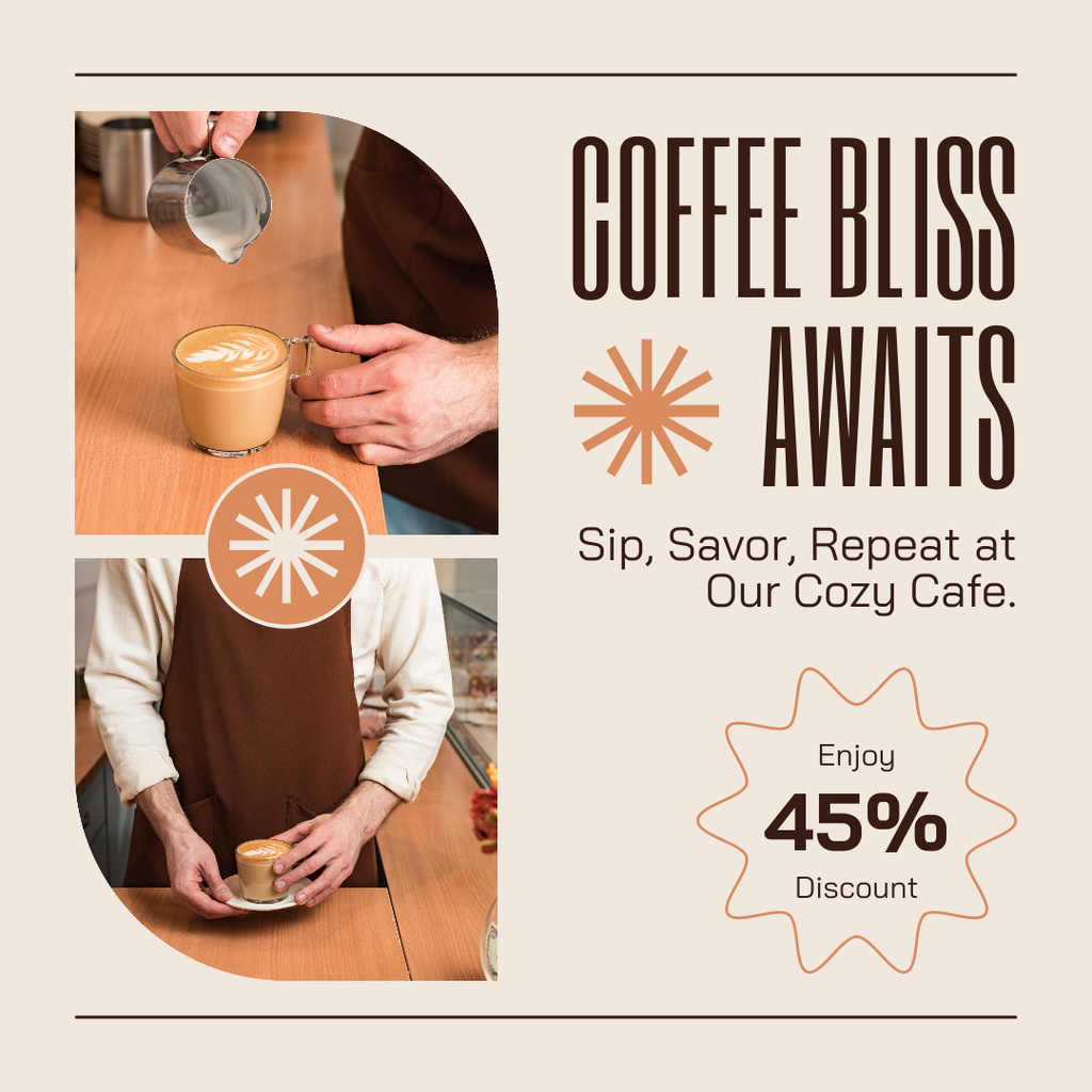 Cozy Cafe Offer Discounts For Latte Instagram AD Tasarım Şablonu
