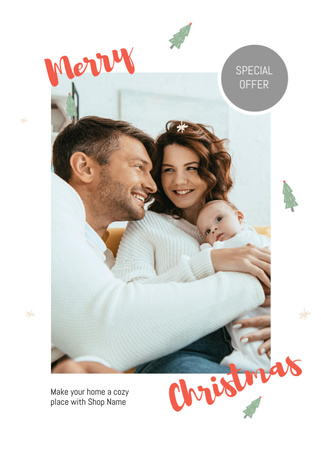 Plantilla de diseño de Family Celebrating Christmas In July And Sale Announcement Postcard 5x7in Vertical 