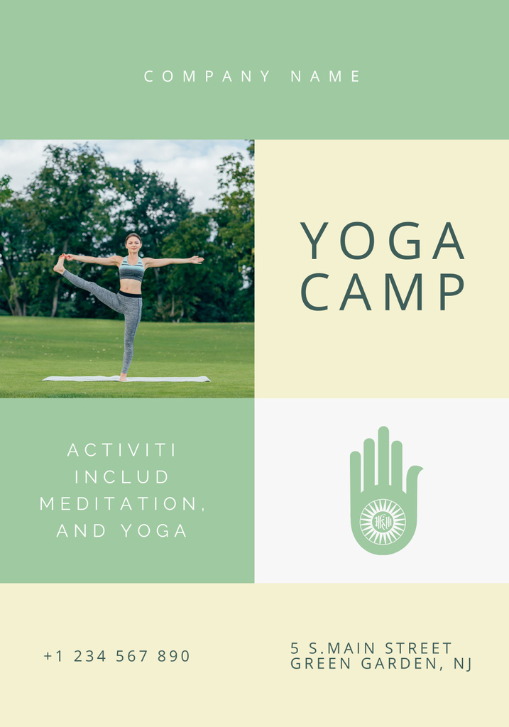 Yoga Camp with Woman doing Workout Outdoors Poster 28x40in Design Template