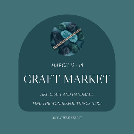 Craft Market Announcement with Green Yarn Instagram Design Template