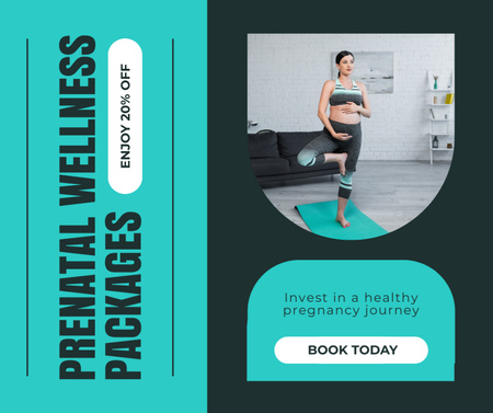 Oferta de pacote de bem-estar pré-natal com mulher praticando ioga Facebook Modelo de Design