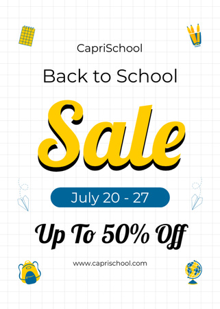 Back to School Sale Announcement on White Flayer Design Template