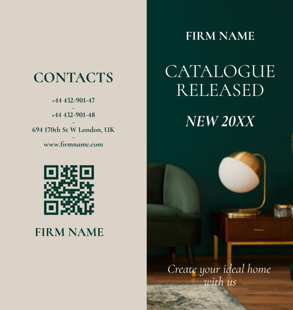 Catalogue Ad with Stylish Interior in Green Tones Brochure Din Large Bi-fold tervezősablon