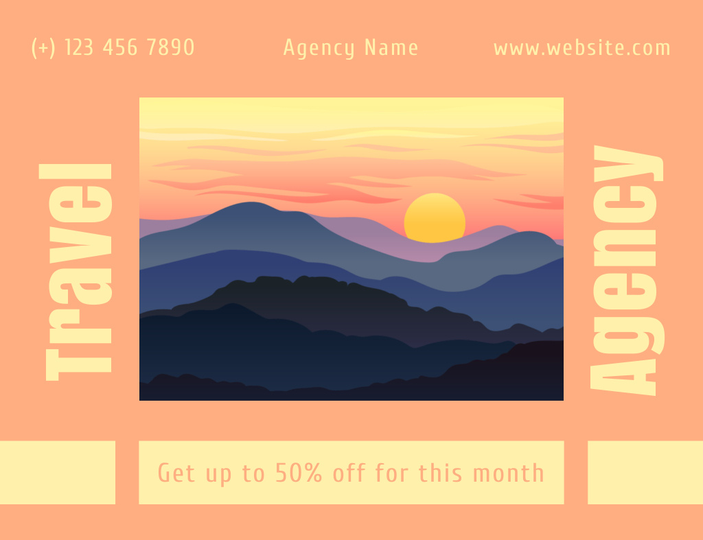 Plantilla de diseño de Monthly Discount by Travel Agency on Peach and Yellow Thank You Card 5.5x4in Horizontal 