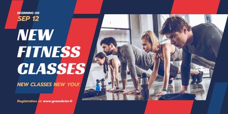 Plantilla de diseño de Fitness Classes Ad with People Exercising Twitter 