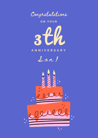 Platilla de diseño Lovely Anniversary Greetings For Son With Cake And Candles Illustration Postcard 5x7in Vertical