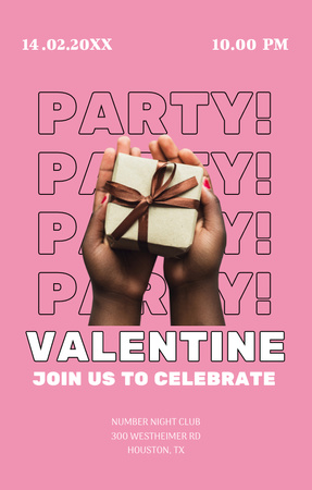 Объявление о вечеринке в честь Дня святого Валентина на розовом фоне Invitation 4.6x7.2in – шаблон для дизайна