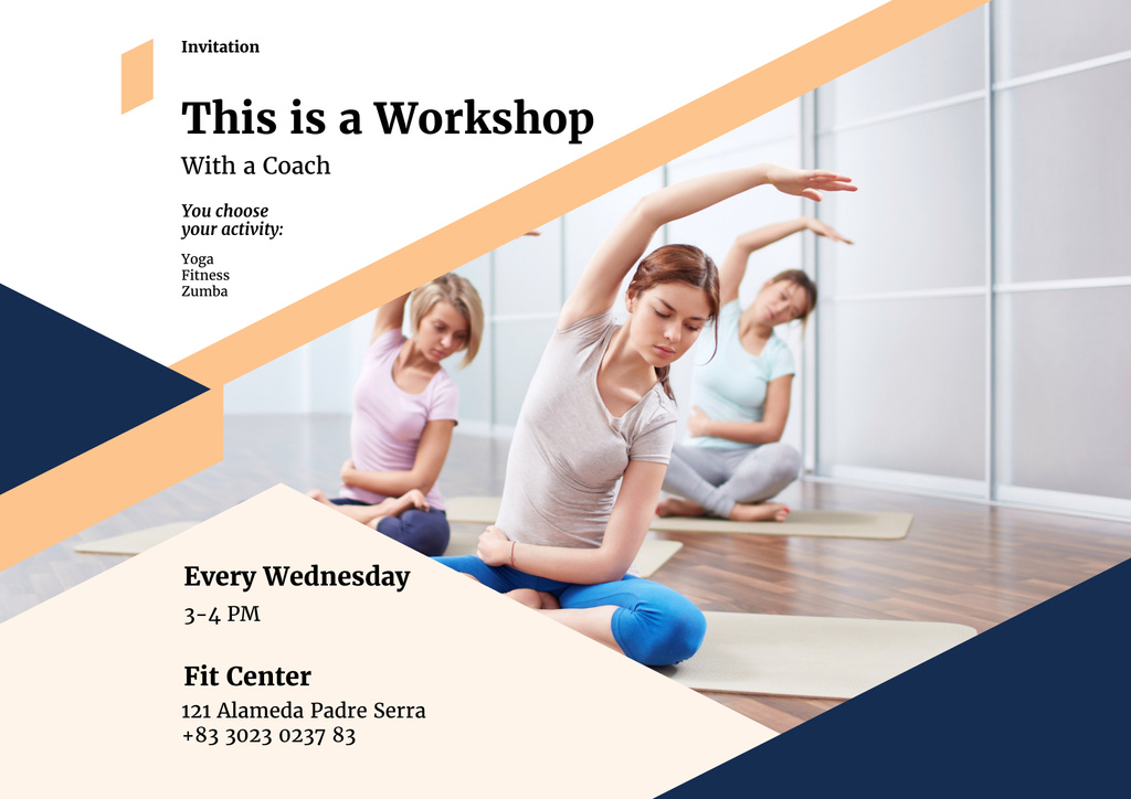 Workout in Sports and Yoga Studio Poster A2 Horizontal – шаблон для дизайна