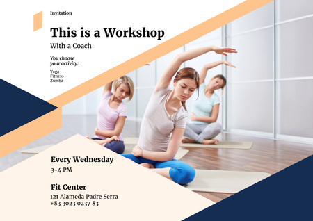 Sports Studio Ad with Women Practicing Yoga Poster A2 Horizontal Design Template