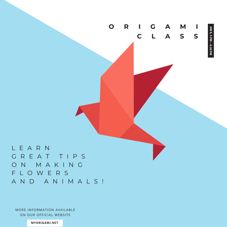 Designvorlage Origami-Klasseneinladung mit Papiervogel auf Blau für Instagram