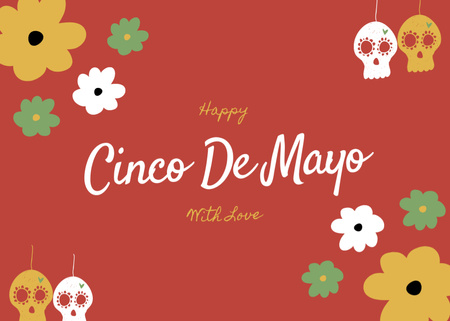 Modèle de visuel Cinco de Mayo salutation avec crâne et fleurs - Postcard 5x7in