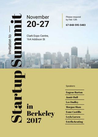Startup Summit ad with modern city buildings Invitation Design Template