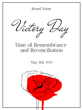 Delicate Poppy Flower Happy Victory Day on White Poster US Design Template