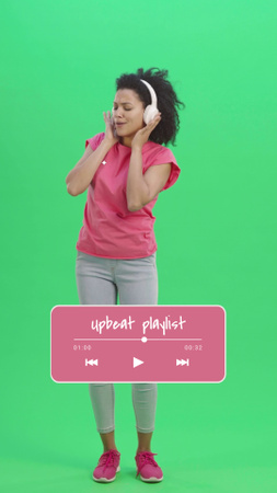 Ehdotus uuden musiikin soittolistaksi, jossa on afroamerikkalainen nainen kuulokkeissa Instagram Video Story Design Template