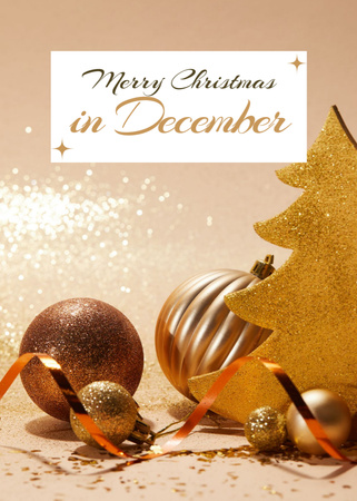 Designvorlage Christmas Cheers with Golden Baubles für Postcard 5x7in Vertical