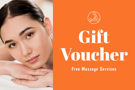 Massage Services Promotion with Young Woman Gift Certificate Design Template