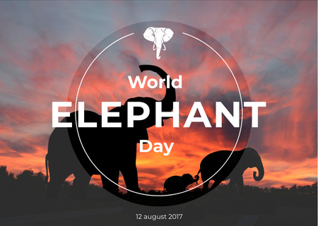 World elephant day with Elephants on Sunset Postcard Design Template