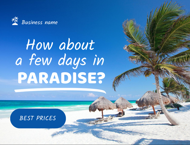 Paradise Vacations With Best Prices Offer Postcard 4.2x5.5in Design Template