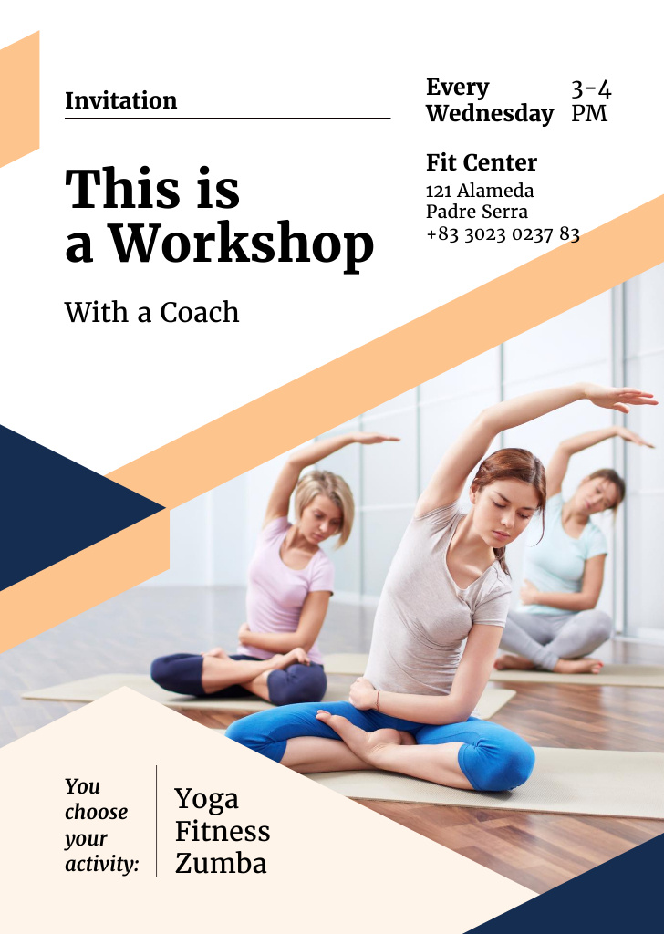 Workshop invitation with Women practicing Yoga Flyer A6 Design Template