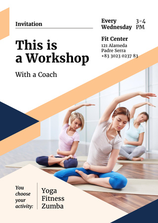 Plantilla de diseño de Workshop invitation with Women practicing Yoga Flyer A6 
