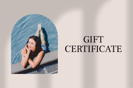 Girl is relaxing in Pool Gift Certificate – шаблон для дизайну