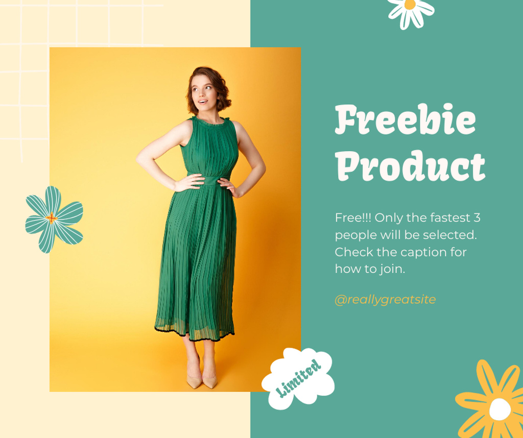 Modèle de visuel Lady in Green for Freebie Product Offer - Facebook