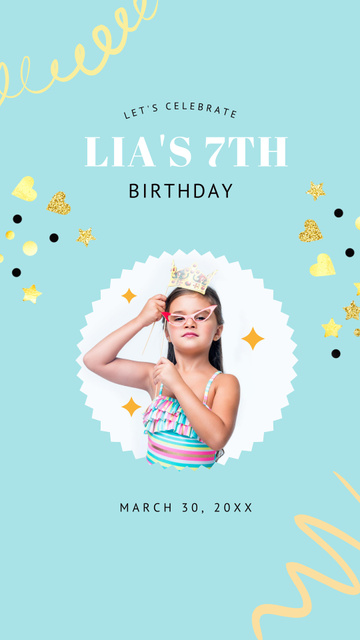 Birthday Announcement with Funny Girl In Crown Instagram Story Modelo de Design