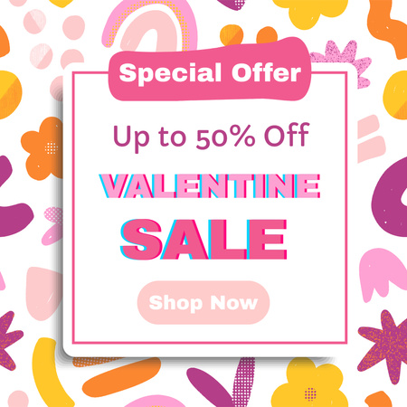 Valentine's Day Discount Offer on Bright Pattern Instagram Tasarım Şablonu