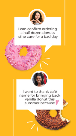 Ontwerpsjabloon van Instagram Video Story van Getuigenissen van klanten over zoete smakelijke donuts