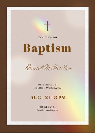 Baptism Ceremony Announcement with Christian Cross Invitation Design Template