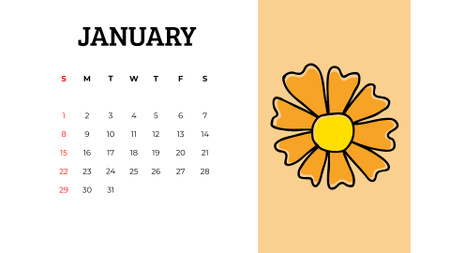 Cartoon Illustration of Cute Flowers Calendar Design Template