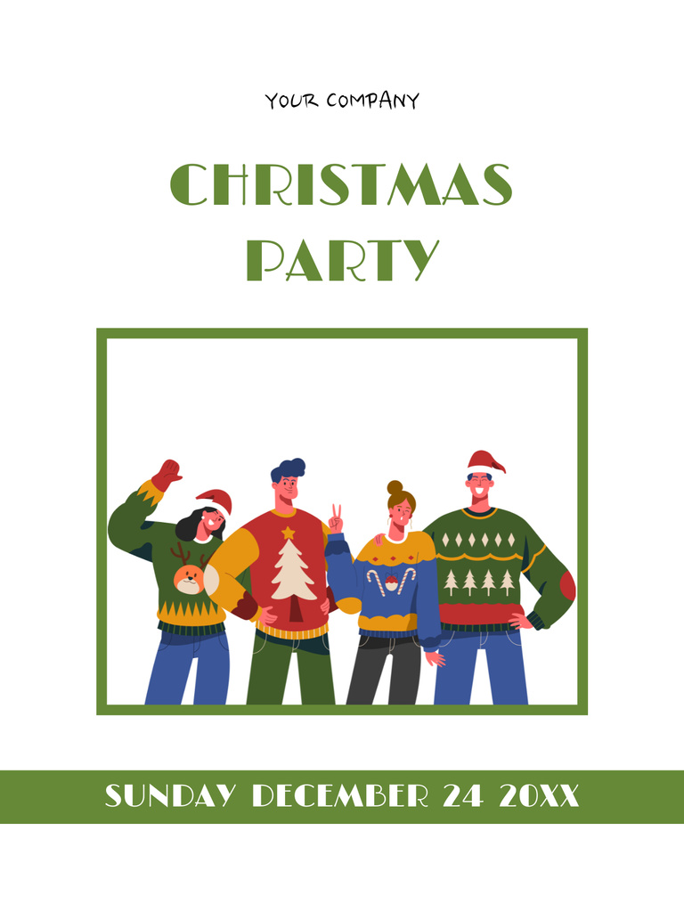 Announcement of Christmas Party with Children Decorating Tree Poster US Tasarım Şablonu