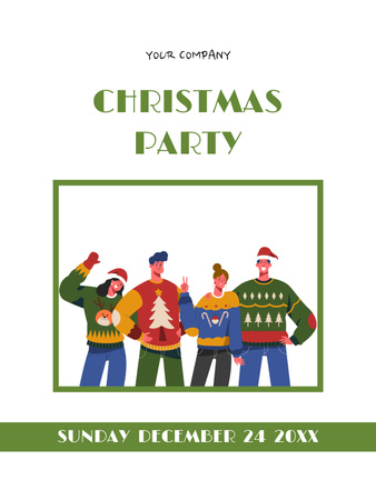 Announcement of Christmas Party with Children Decorating Tree Poster US Design Template
