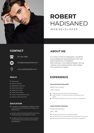 Contacts and Skills of Web Developer Resume Design Template