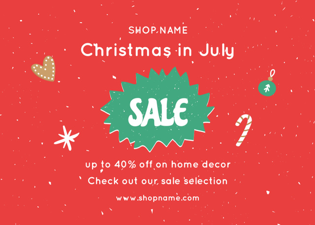Ontwerpsjabloon van Flyer 5x7in Horizontal van Incredible Christmas Items Sale Announcement for July In Red