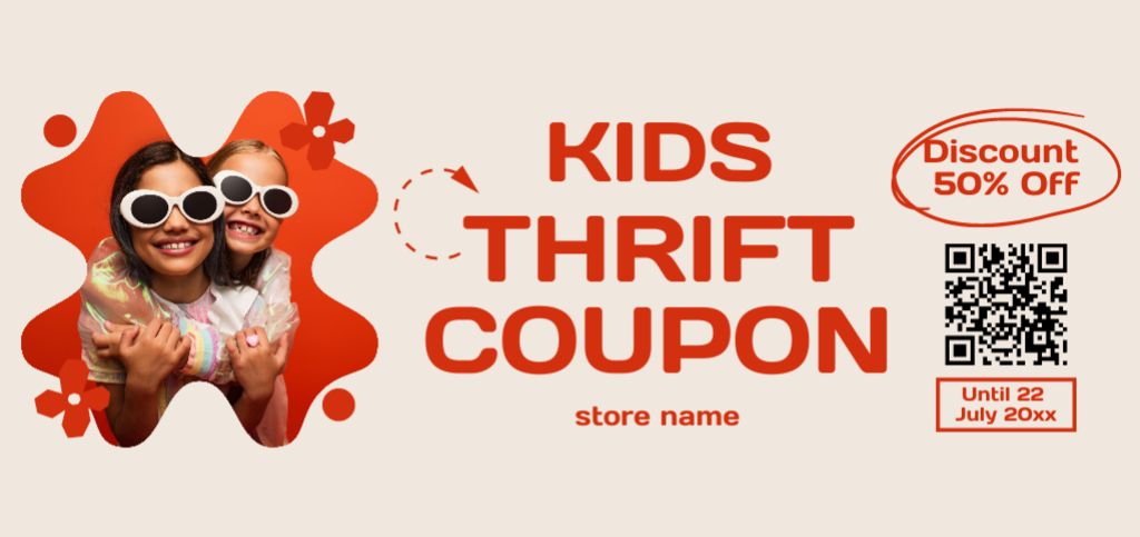 Template di design Thrift Shop for Kids Ad on Red Coupon Din Large