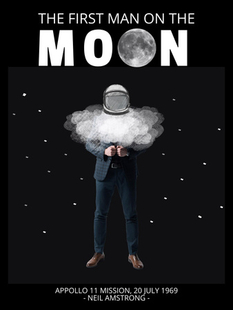 First Man on the Moon on Black Background Poster US Design Template
