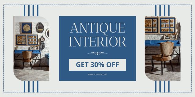Antiques Interior Store Offer Furniture Pieces With Discount Twitter Design Template
