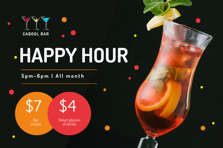 Bar Ad with Cold Cocktail in Glass Flyer 4x6in Horizontal Design Template