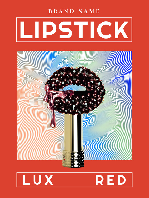 Creative Illustration of Lips on Psychedelic Pattern in Frame Poster US – шаблон для дизайна