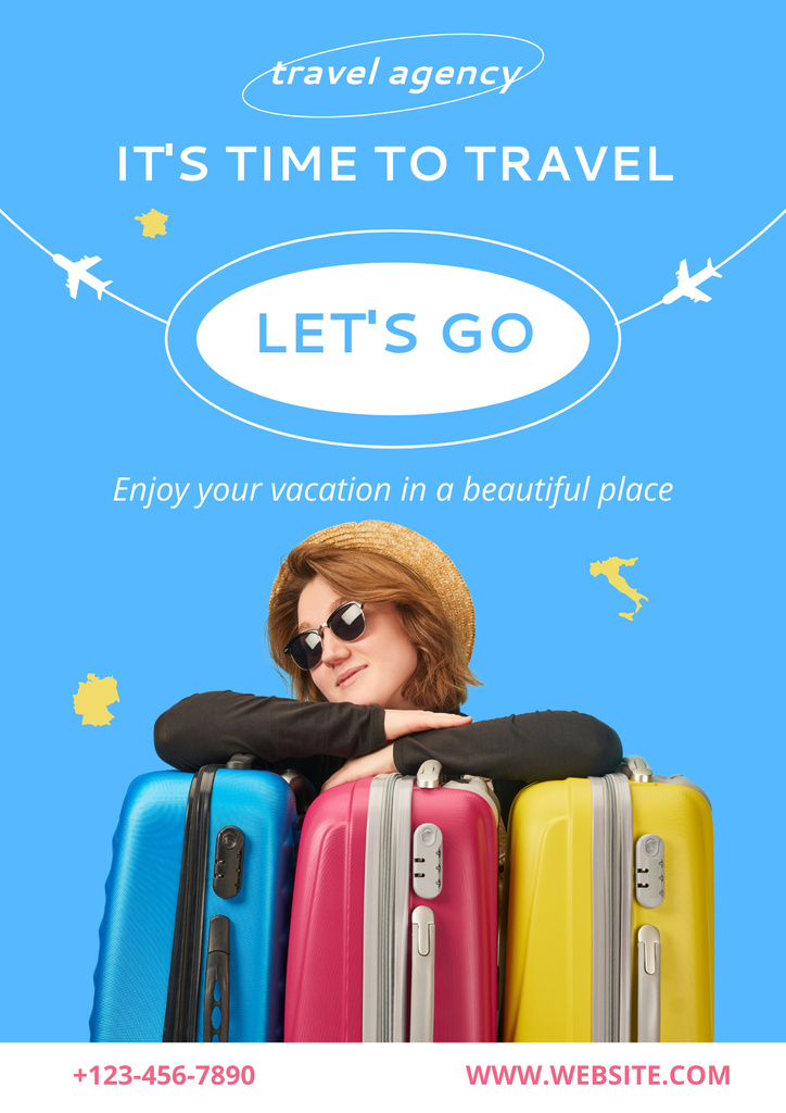 Woman with Luggage for Travel Agency Offer Poster Πρότυπο σχεδίασης