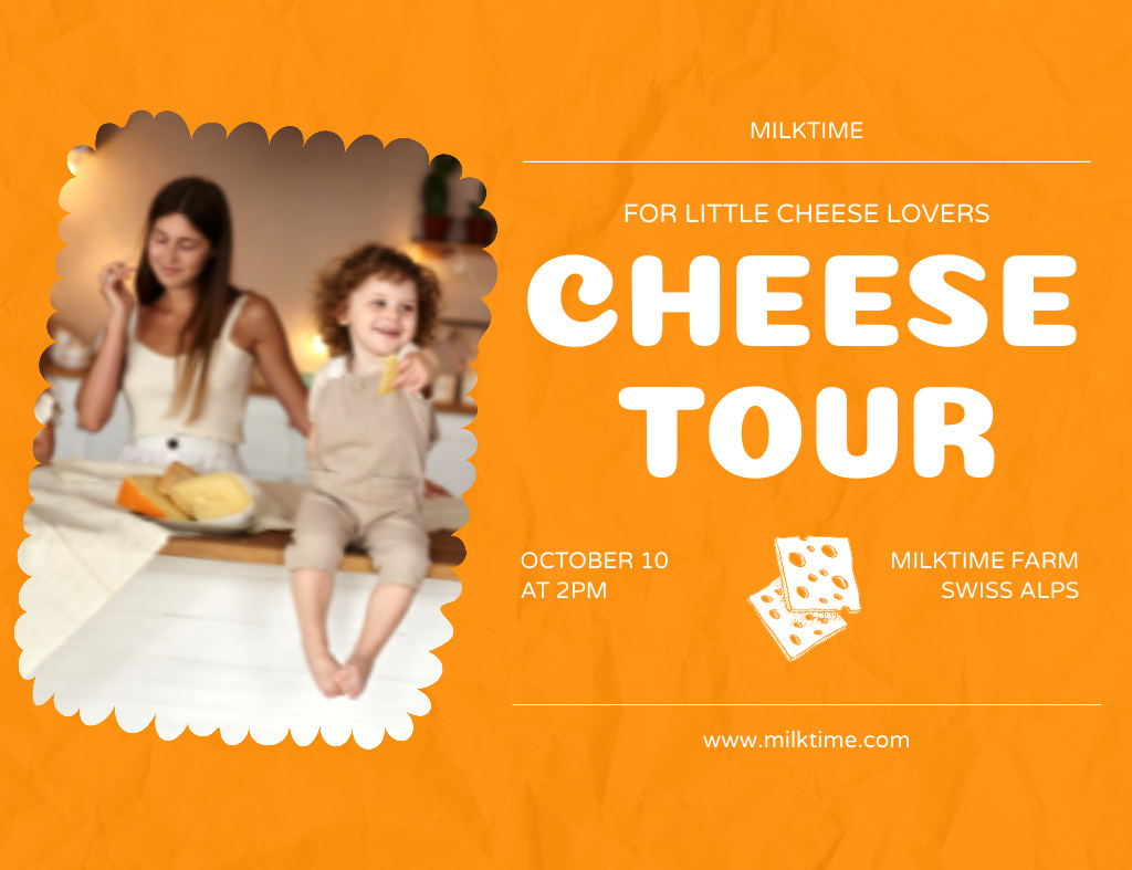 Ontwerpsjabloon van Invitation 13.9x10.7cm Horizontal van Cheese Tasting Tour With Child Announcement