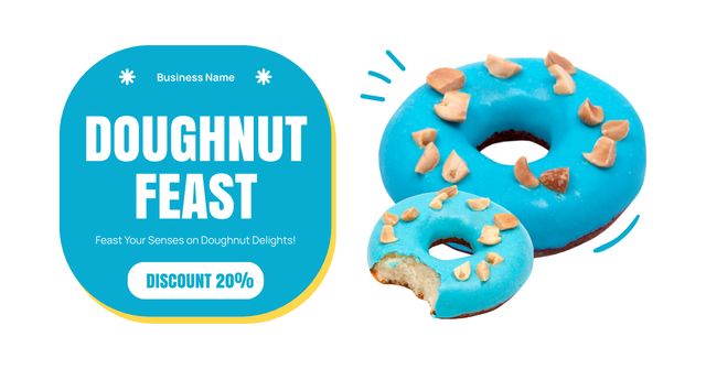 Doughnut Feast Ad with Blue Donut Facebook AD Design Template