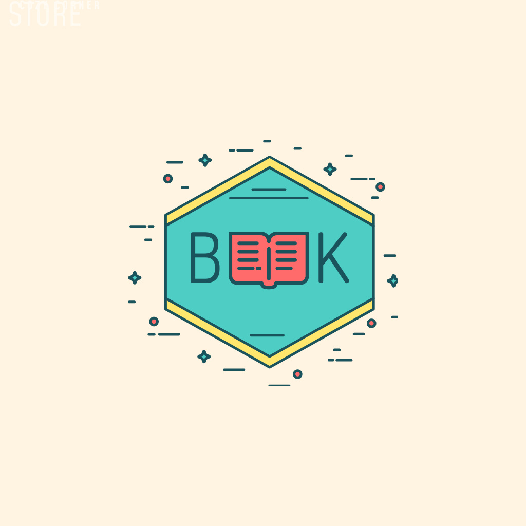 Bookstore Ad with Open Book Icon Logo Design Template