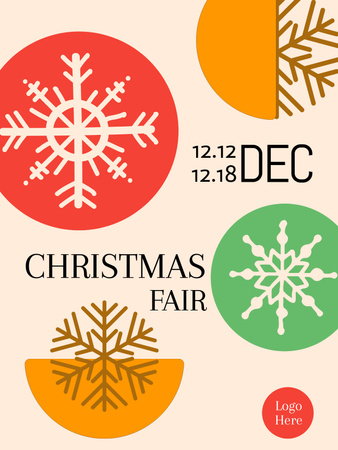 Christmas Fair Announcement with Colorful Snowflakes Poster US Design Template