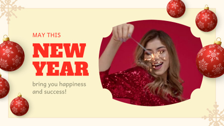 Sincere New Year Wishes With Baubles And Sparkler Full HD video Design Template