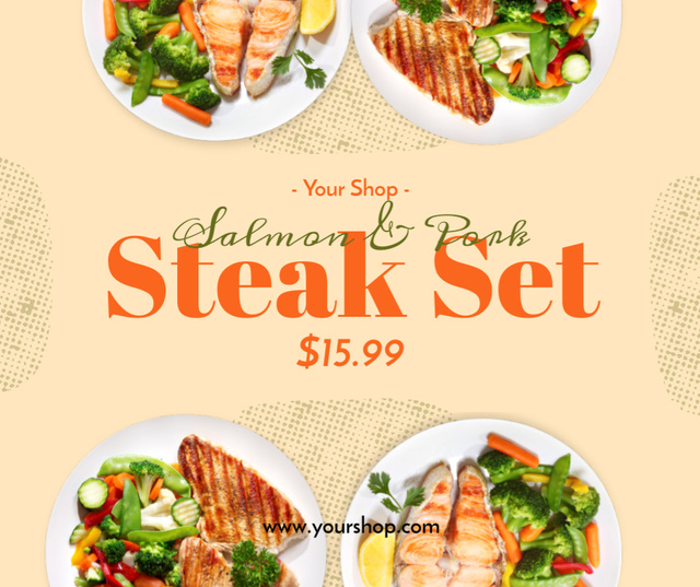 Pork and Salmon Steak Set Facebook Design Template